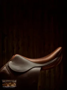 Image of a horse saddle with a dark background