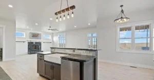 Kitchen and family room at 225 Iron Horse Rd